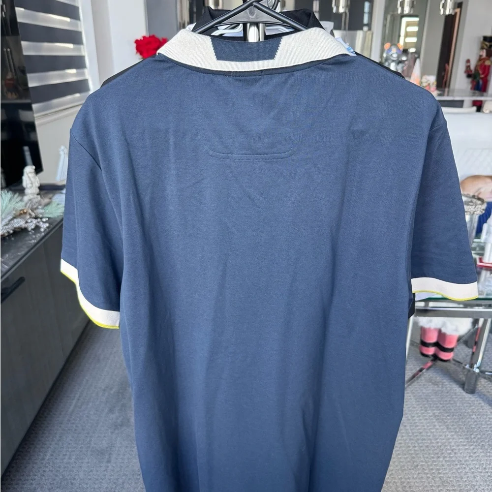 Boss Men's Navy Polo Shirt with Yellow and White Details Size X-Large - Picture 5 of 5